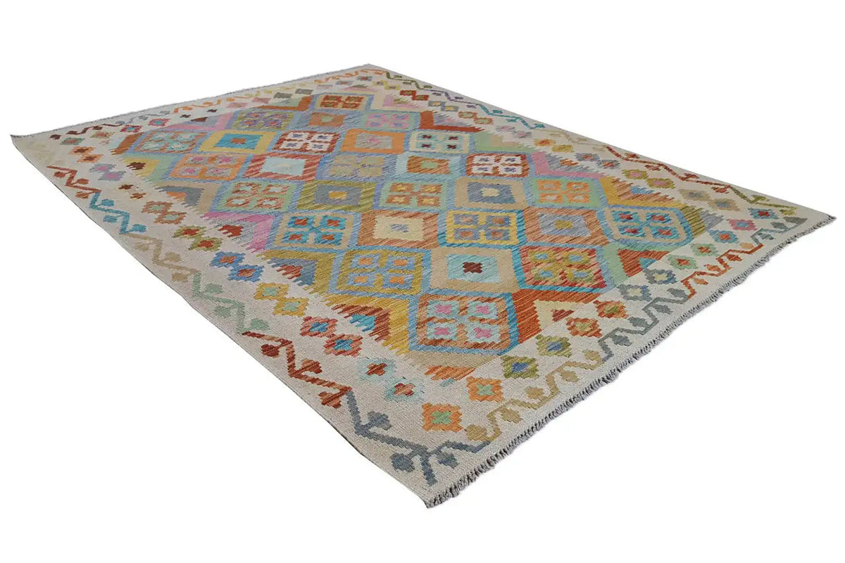 Kilim Afghan rug 203×153 cm, angled, geometric diamond and ornamental pattern