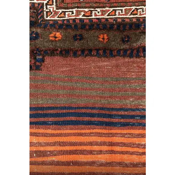 Bakhtiari kilim (238 x 90 cm) close-up of the lower section with fine blue and orange stripes