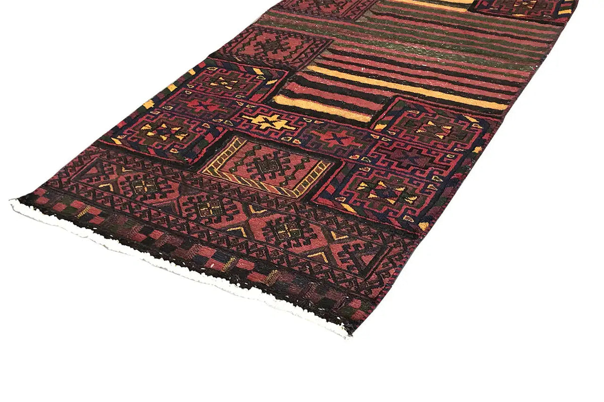 Bakhtiari kilim rug, colorful patterned borders and fringes at both ends