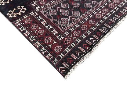 Bakhtiari kilim rug: diagonal pattern with diamonds and zigzags, burgundy and dark.