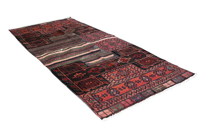 Kelim Bakhtiari rug, dark red, beige striped gradient, geometric pattern, 251x110 cm