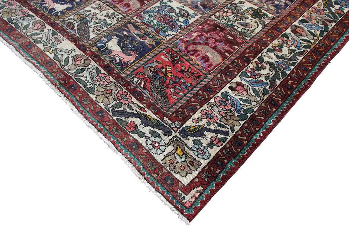 Oriental rug corner with a detailed floral and ornamental pattern, multicolored, hemmed