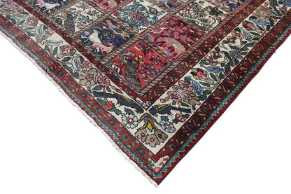 Oriental rug corner with a detailed floral and ornamental pattern, multicolored, hemmed
