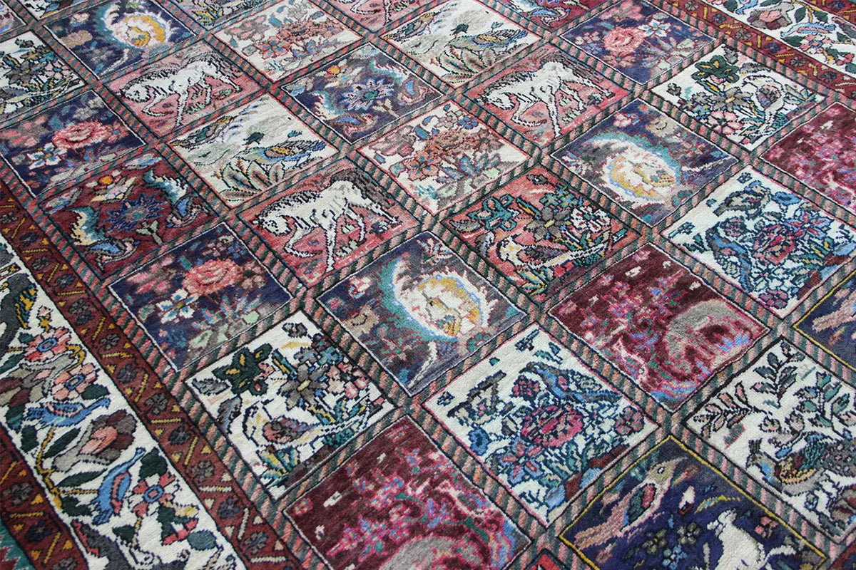 Close-up of the Oriental rug: tile pattern with floral motifs and ornaments