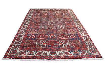 Bakhtiari rug 303x205 cm, flat-woven, red and blue ornamental pattern with fringes