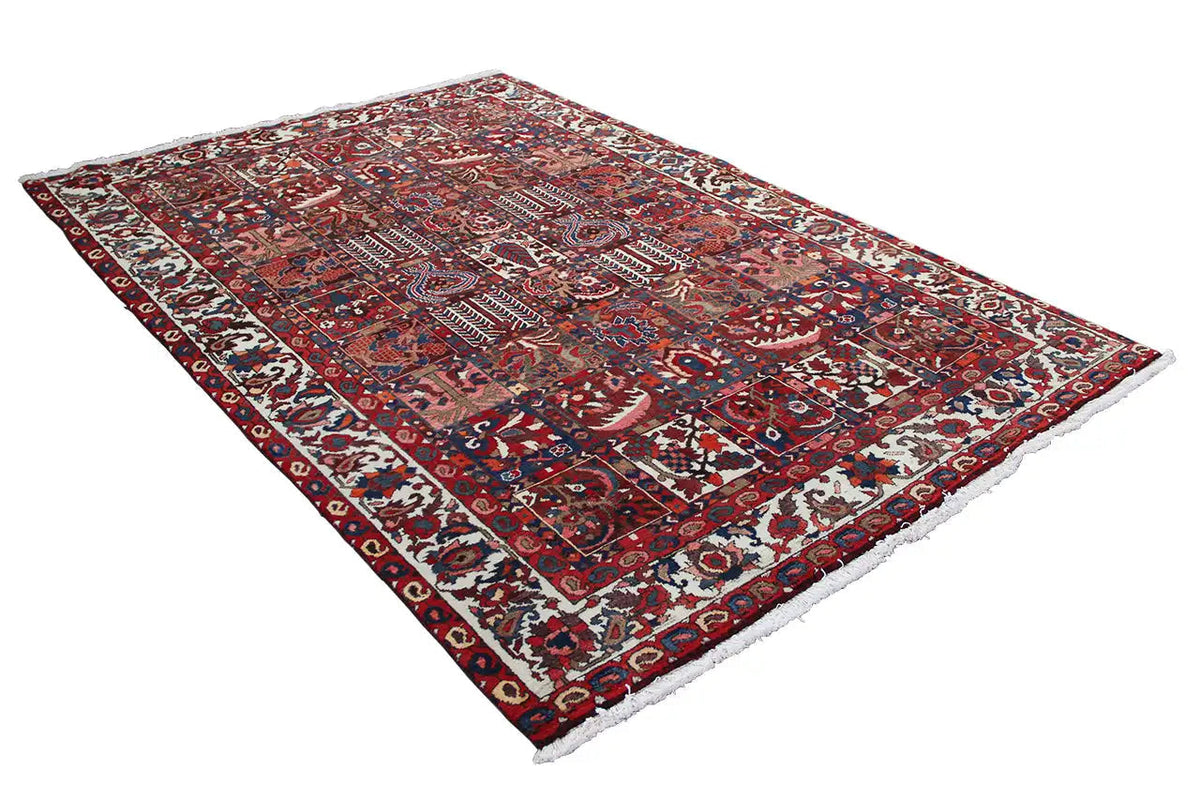 Bakhtiari rug 303x205 cm with star-like motifs in red, blue, and cream