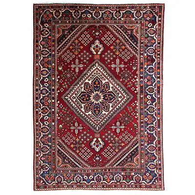 Bakhtiari carpet as a whole, dark red field with medallion and border, 310x210 cm