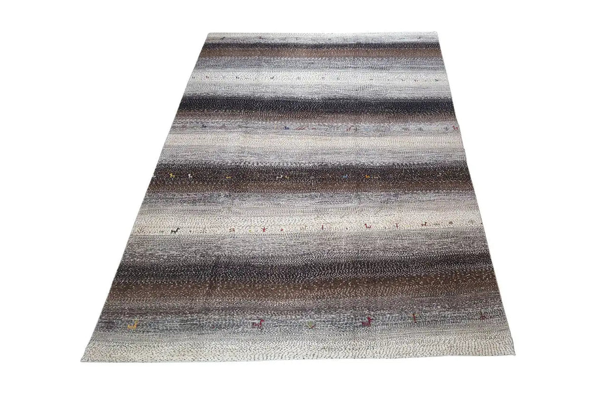 Gabbeh rug with wide stripes in gray, brown, and cream