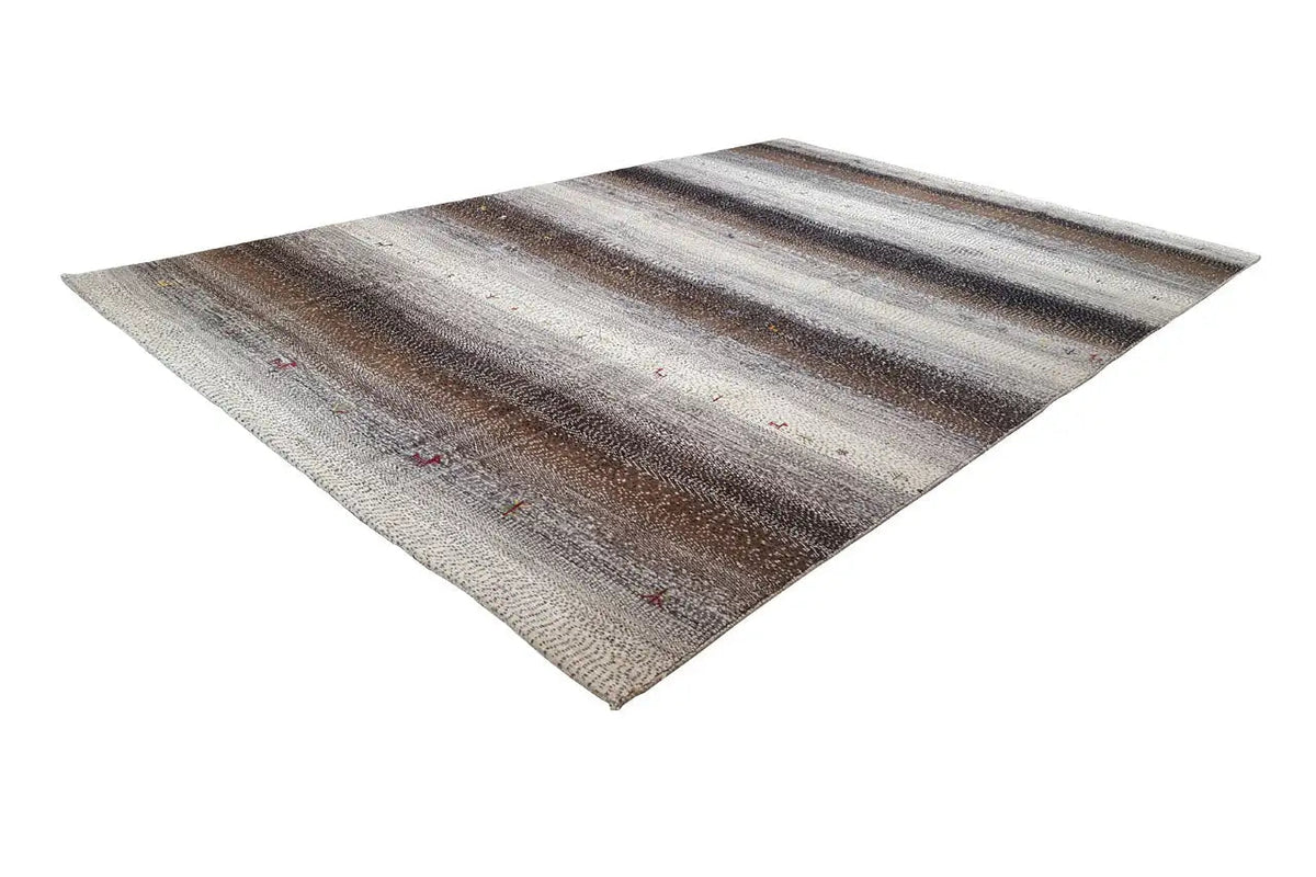 Gabbeh rug, rectangular, striped in gray, brown, and cream