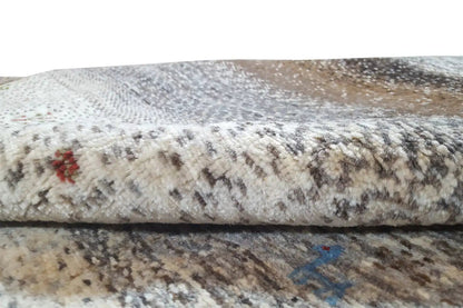 Gabbeh rug detail: wool pile edge with multicolored accents