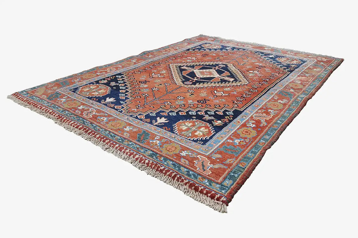 Qashqai rug 3809, flat-woven design with medallion, reddish brown, dark blue and fringes