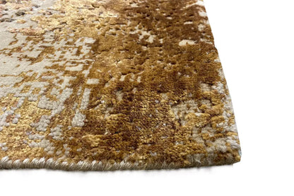 Designer rug 303x247 cm with a brown-and-white abstract pattern and short fringes