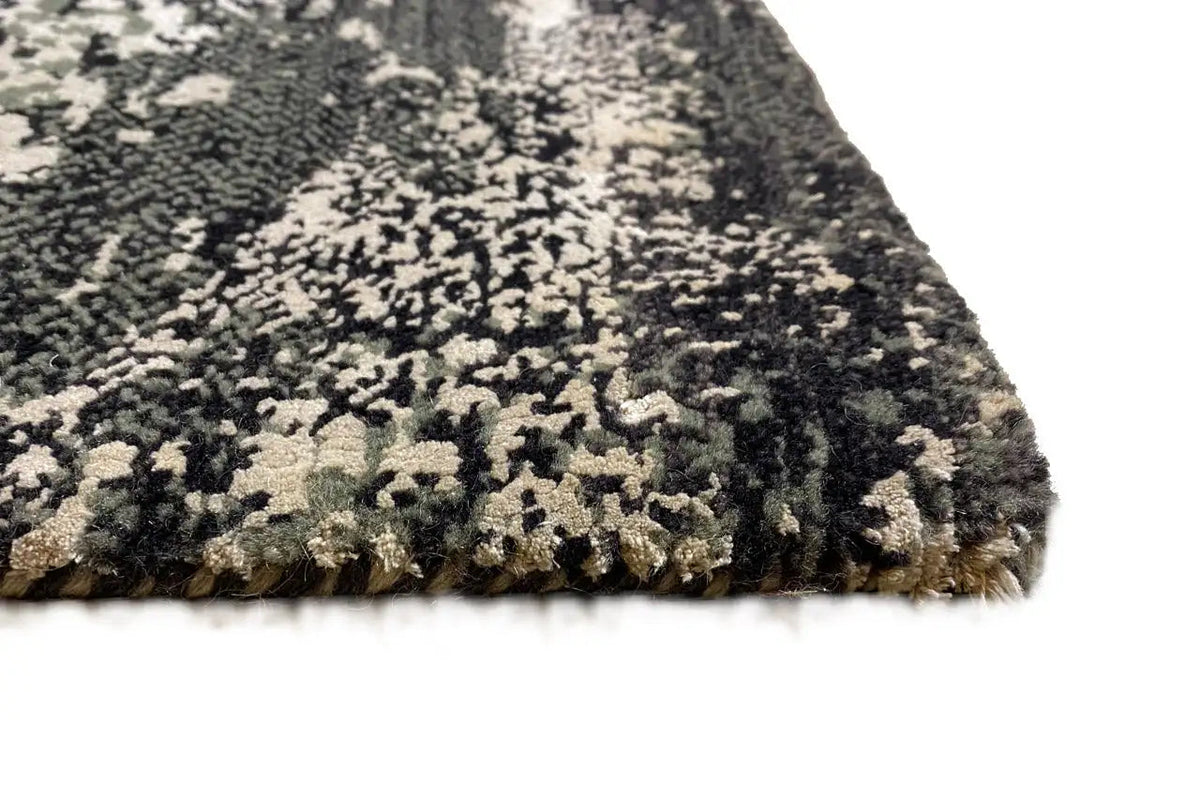 Designer rug 239x179 cm with pile along the edge, black-and-gray abstract pattern