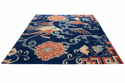 Bo Hamsa rug 304x253 cm: dark blue pattern with animal and ornamental motifs