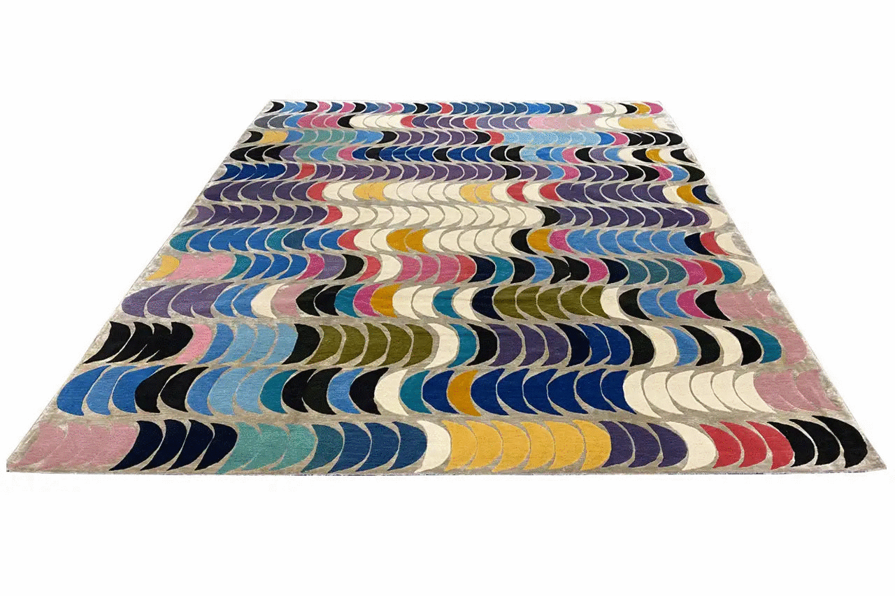 Rug 250x300 cm with multicolored wave pattern, diagonal