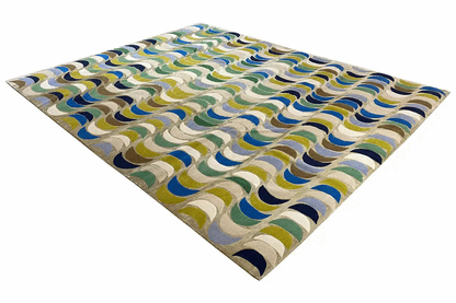 Carpet with a blue and green wave pattern, folded view, 250x300 cm