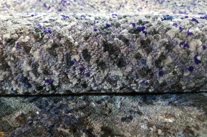 Designer rug 300x246 cm with gray pile and blue-violet accents, densely woven