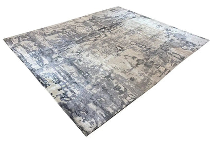 Designer rug with a vintage abstract pattern in blue-gray and beige, square