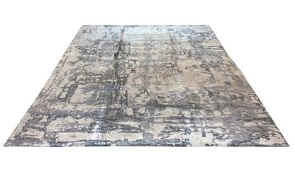 Designer rug with an all-over vintage pattern in gray, beige, and light blue