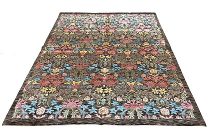 Designer rug 3390: rectangular rug with a multicolored vintage floral pattern