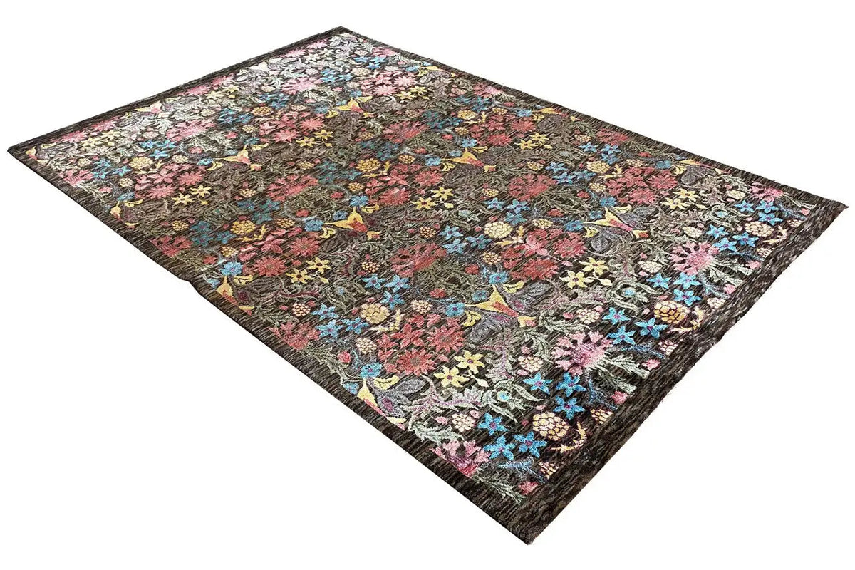 Designer rug 3390: dark vintage rug with colorful flowers and ornaments