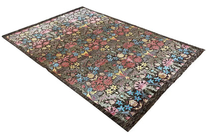 Designer rug 3390: dark vintage rug with colorful flowers and ornaments