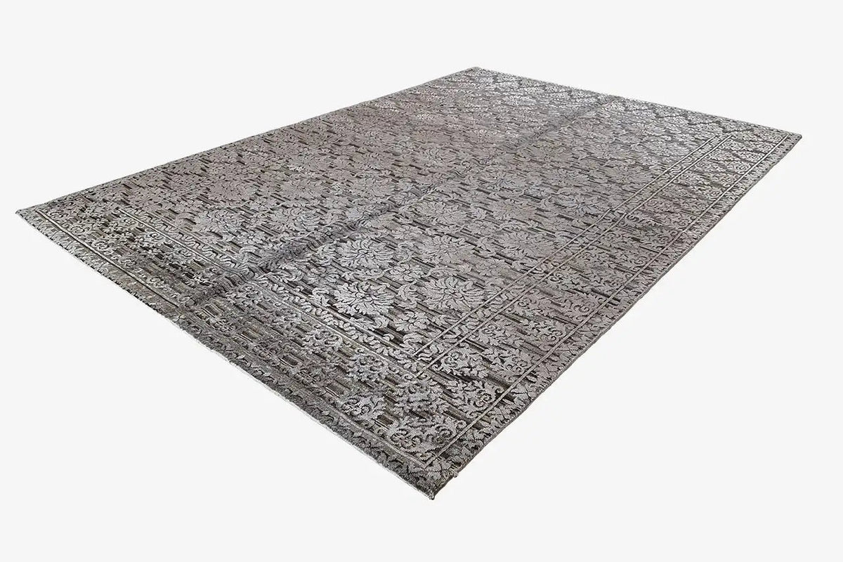 Rug with vintage ornaments, gray/dark gray, border, 236×163 cm