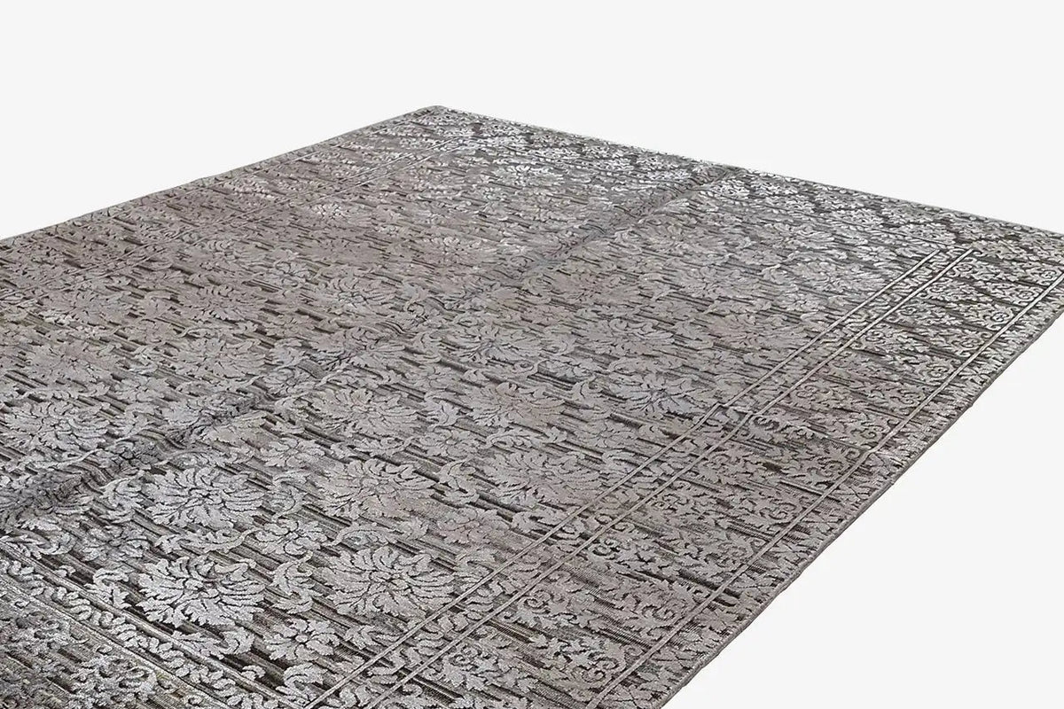 Rug with a woven vintage look, gray areas with ornaments and borders