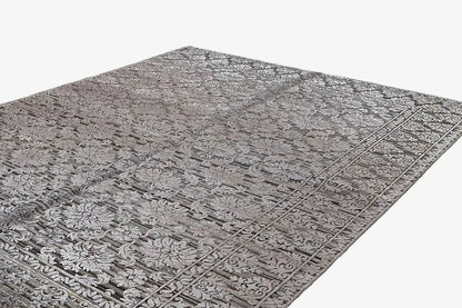 Rug with a woven vintage look, gray areas with ornaments and borders