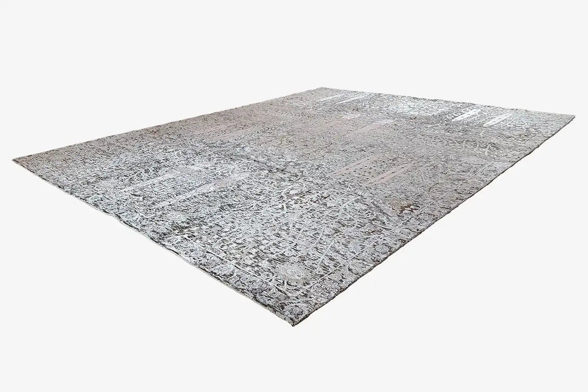 Designer rug with a gray, abstract vintage pattern and aged texture