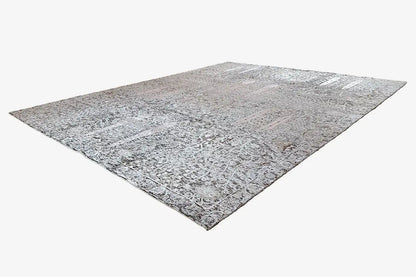 Designer rug with a gray, abstract vintage pattern and aged texture