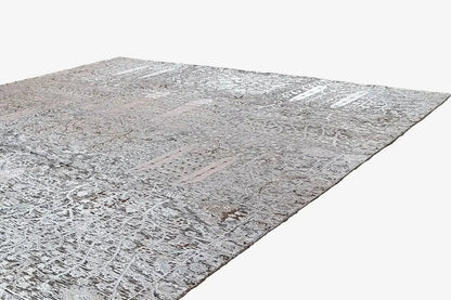 Rug: detailed gray-blue distressed pattern, photographed diagonally lengthwise