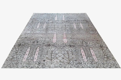 Carpet, top view: gray ornamental field with symmetrical central accents