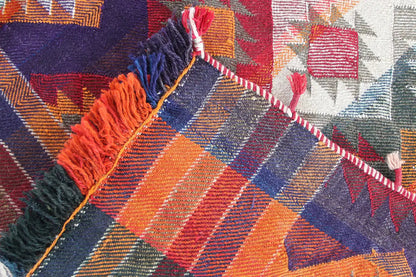 Close-up with fringe and orange-blue zigzag stripes as well as diamonds