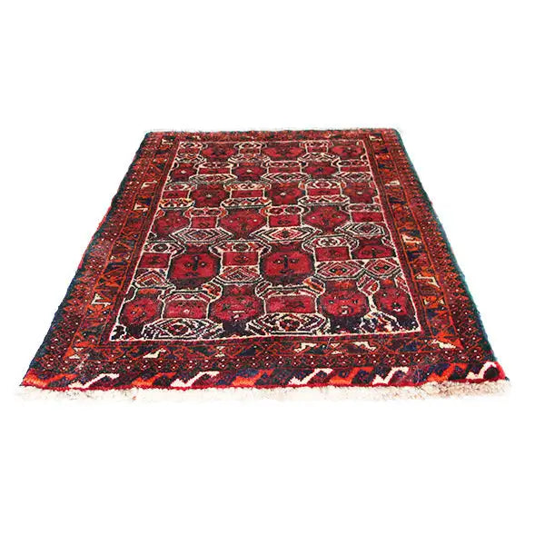 Oriental rug in burgundy with a large medallion design and an all-around border pattern