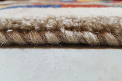 Gabbeh rug 203x147 cm, close-up of the knotted wool pile with texture