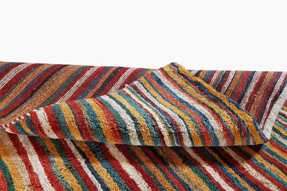 Gabbeh rug (199x149 cm) with a raised surface; multicolored stripes in detail