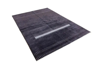 Gabbeh-style rug (242x172 cm), dark gray with light stripes and a rectangular pattern