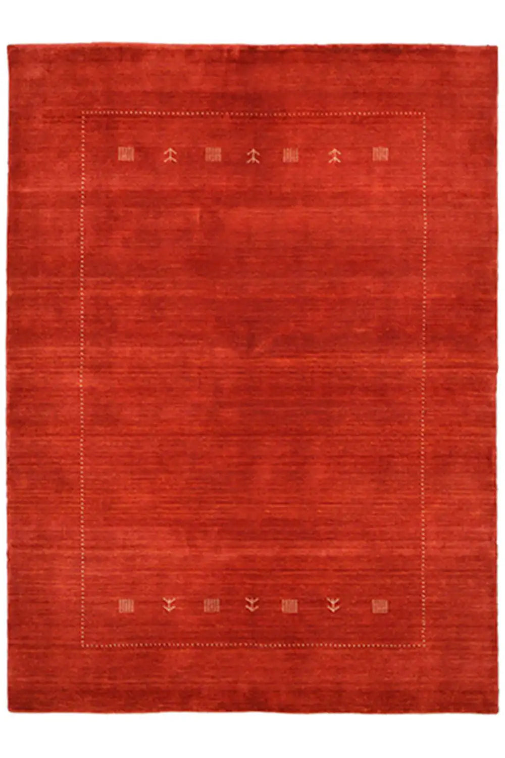 Red Gabbeh rug with a geometric border and fine patterned lines