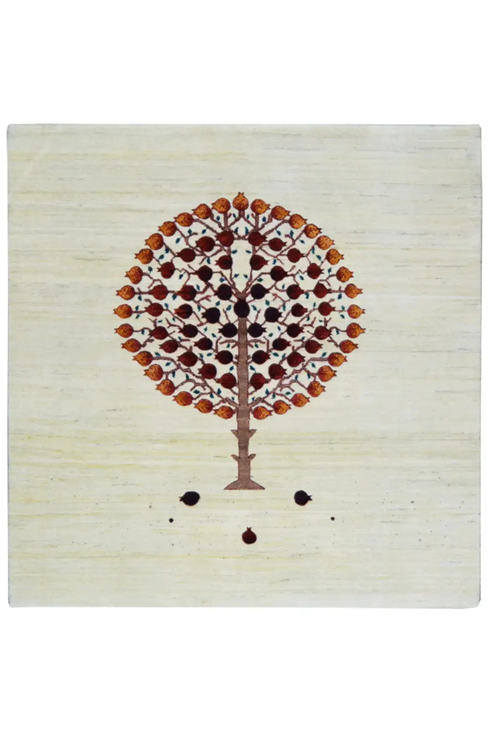 Gabbeh rug, light beige field with a tree motif in brown/burgundy, 151x148 cm