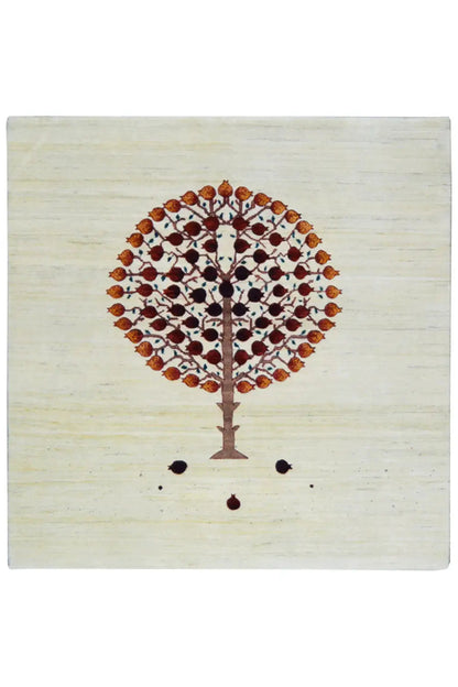 Gabbeh rug, light beige field with a tree motif in brown/burgundy, 151x148 cm