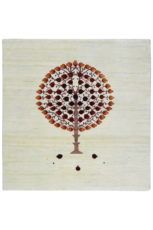 Gabbeh rug, light beige field with a tree motif in brown/burgundy, 151x148 cm