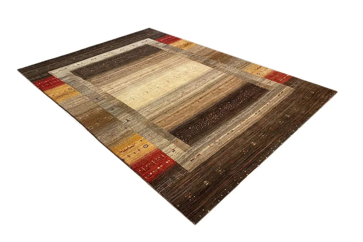 Gabbeh rug with diagonal stripes and accents in red and yellow
