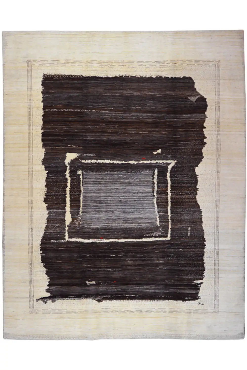 Gabbeh rug with a beige background and dark square pattern