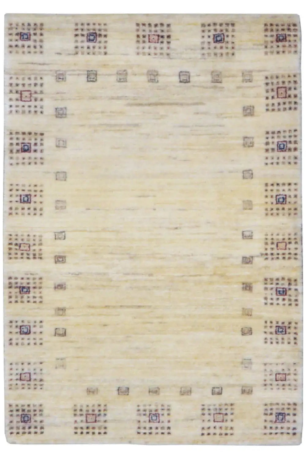Gabbeh rug 94x64 cm in beige with a fine geometric pattern and border