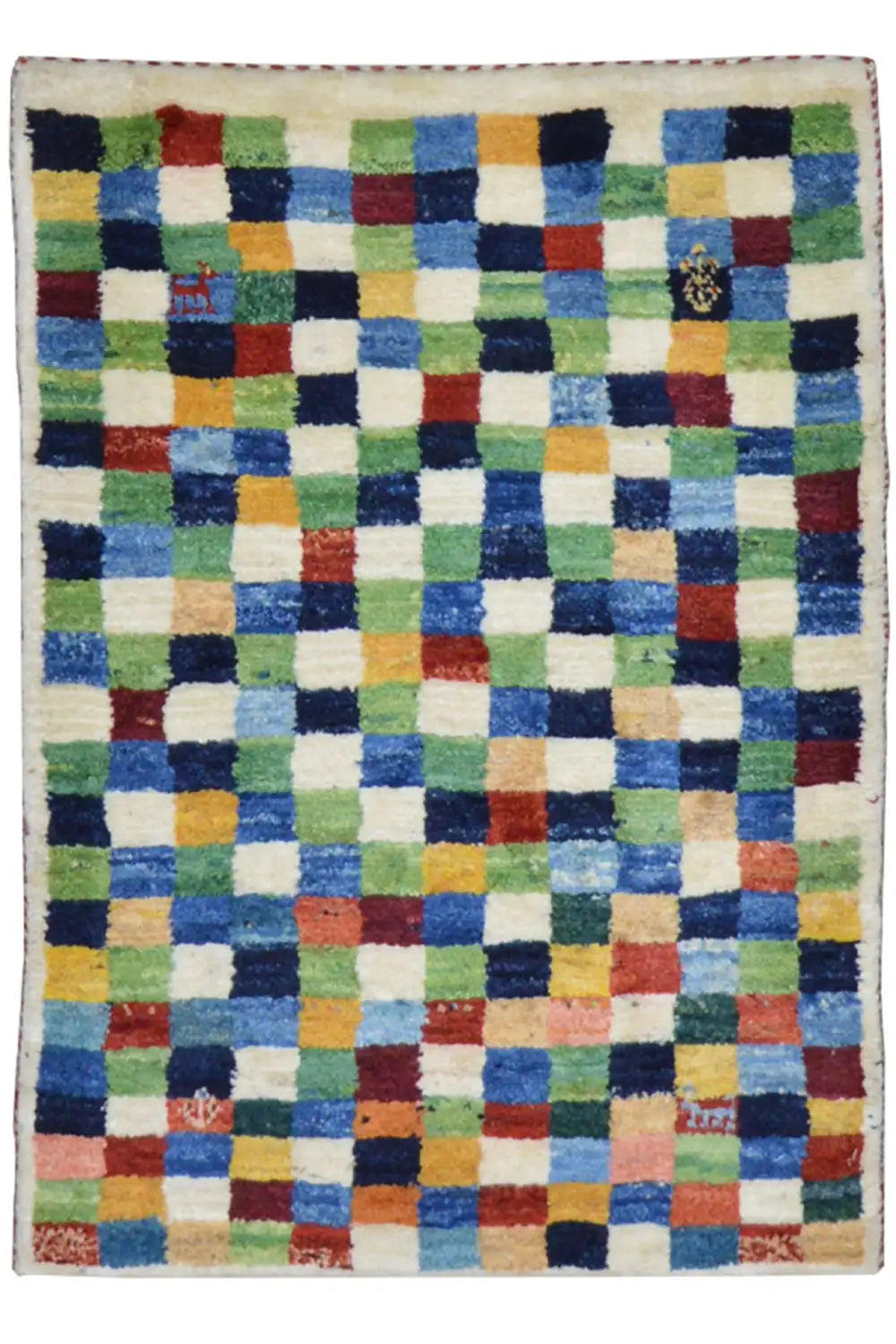 Gabbeh rug with colorful checkered pattern, 89x64 cm, rectangular