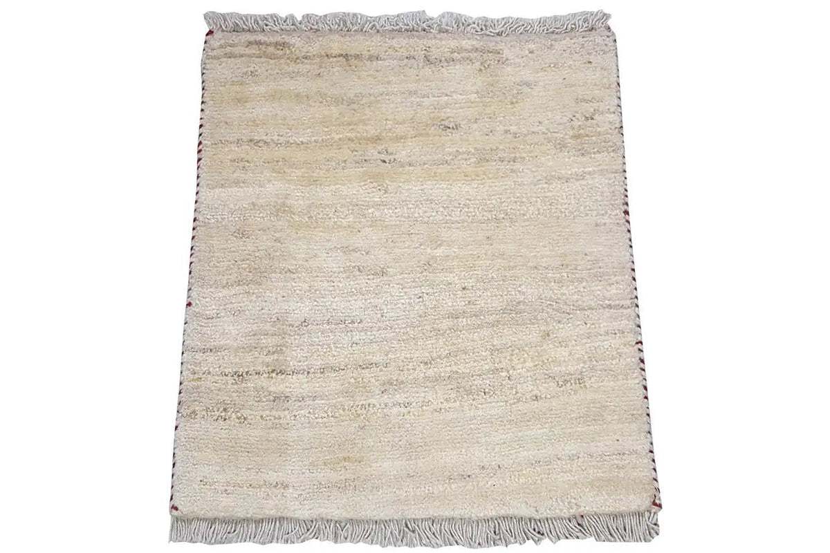 Gabbeh rug 60x53 cm, beige mélange pattern, twisted view, fringes