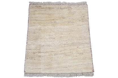 Gabbeh rug 60x53 cm, beige mélange pattern, twisted view, fringes