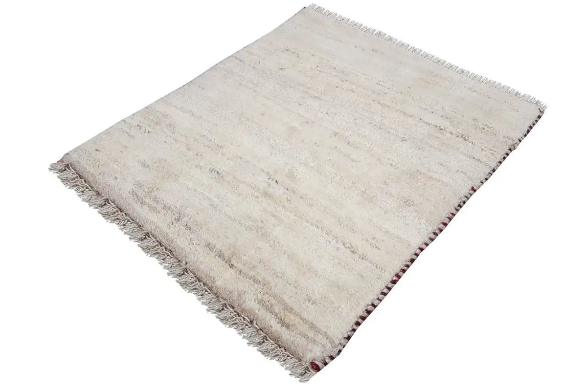 Gabbeh rug 60x53 cm, beige flat weave with fine stripes, fringes