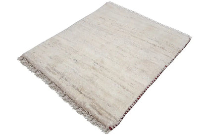 Gabbeh rug 60x53 cm, beige flat weave with fine stripes, fringes